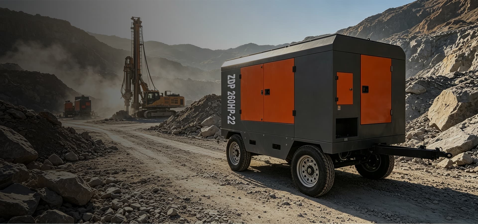 Heavy-duty crawler drilling rig machine for mining, construction, and oil or water well drilling applications.